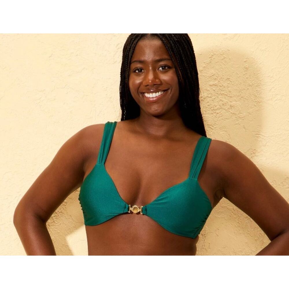 Wild Fable Women's High Shine Center Shell Bralette Teal Green Bikini Top Sz. S - Picture 10 of 10